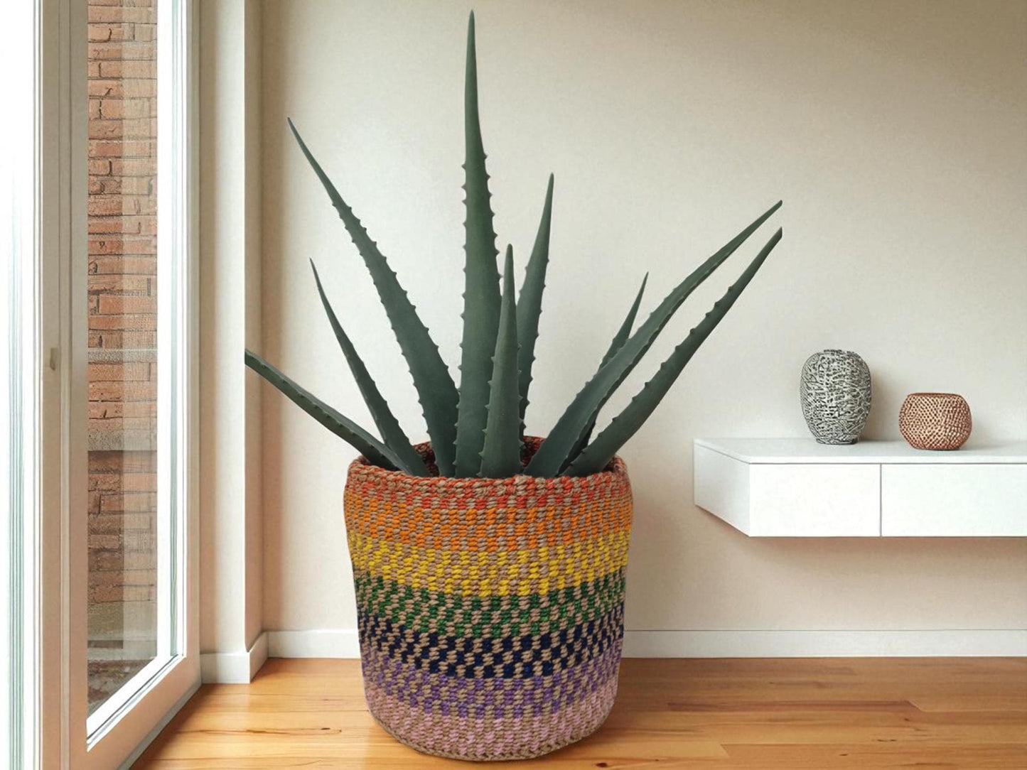 Colorful Handwoven Basket | 7” Holiday Gift Basket for Christmas & Décor