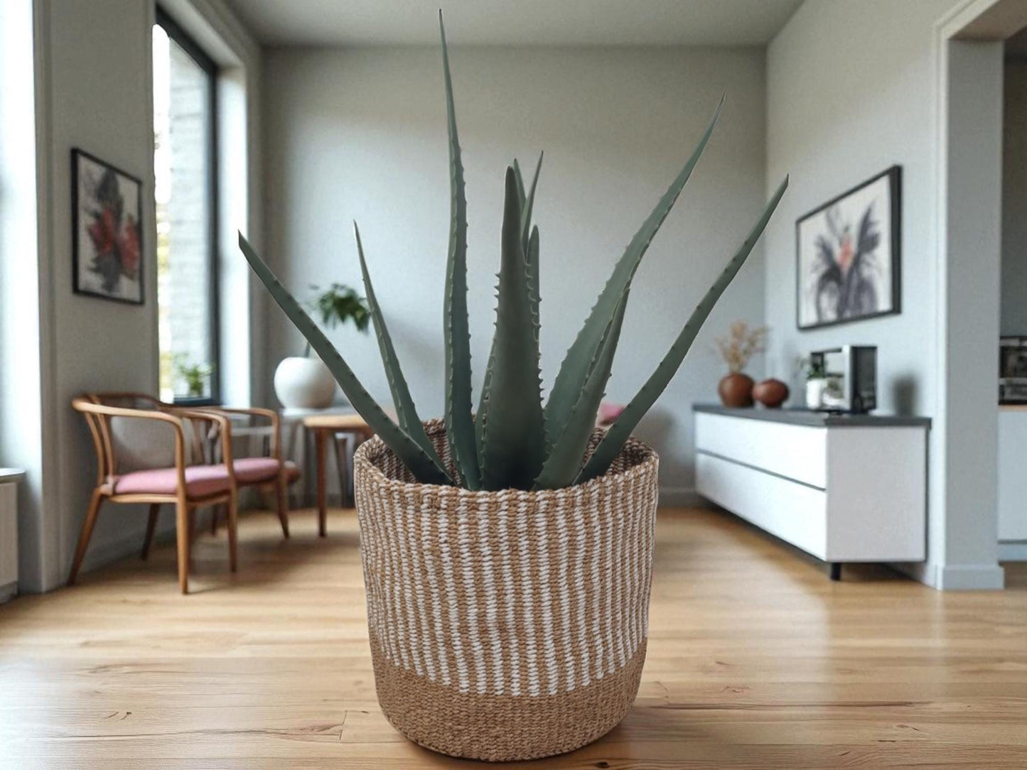 Handwoven Natural Basket Planter | Rustic 7” Woven Storage Basket | Eco-Friendly Boho Home Décor
