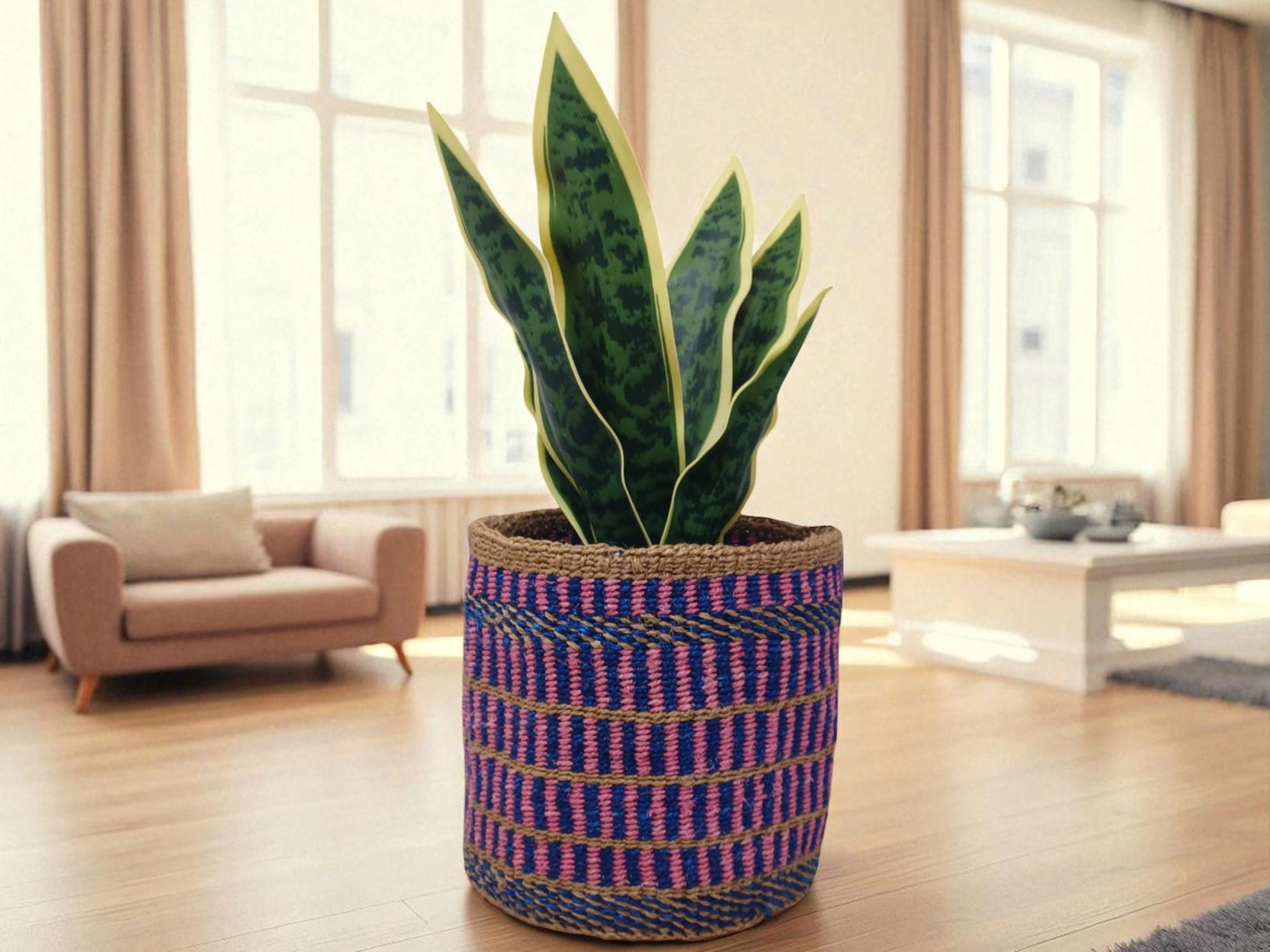 Rainbow Woven Sisal Basket: Colorful Boho Home Decor, 7"