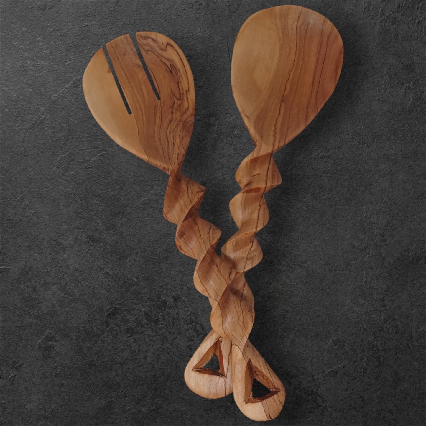 Twisted Olivewood Salad Servers | Sustainable Chef Gift | Housewarming & Birthday Present | Christmas Kitchen Utensils Handmade