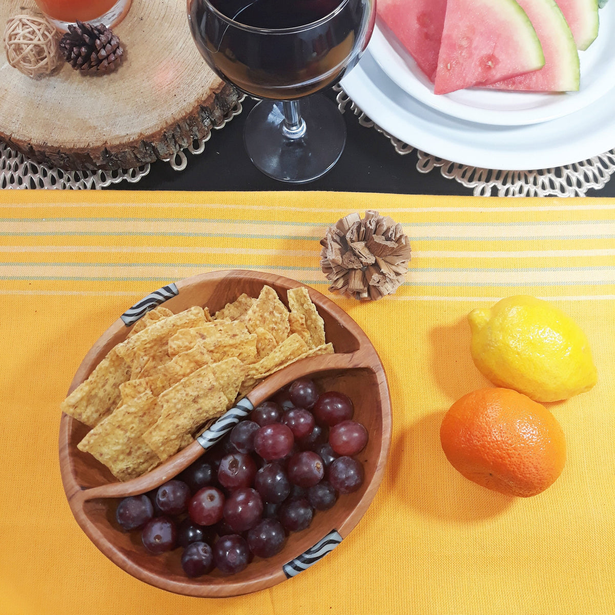 Olivewood Divided Serving Bowl: 7" Wooden Snack Bowl