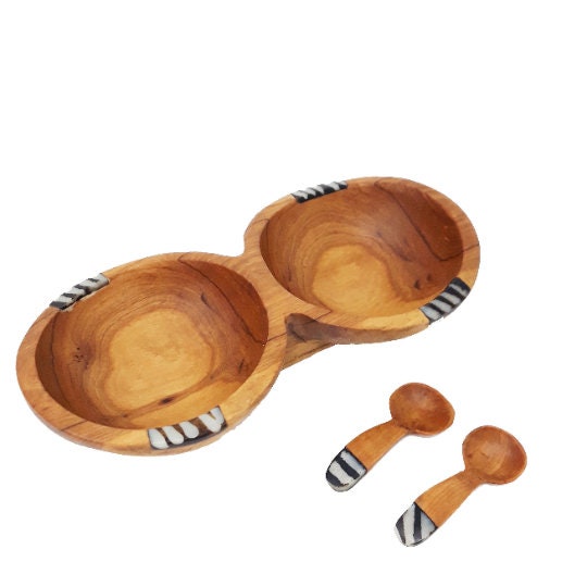 Divided snack bowl, wooden snack bowl, small wooden dish, wood candy tray, Olivewood bowl, Monkey Pod dish, wooden serving plate