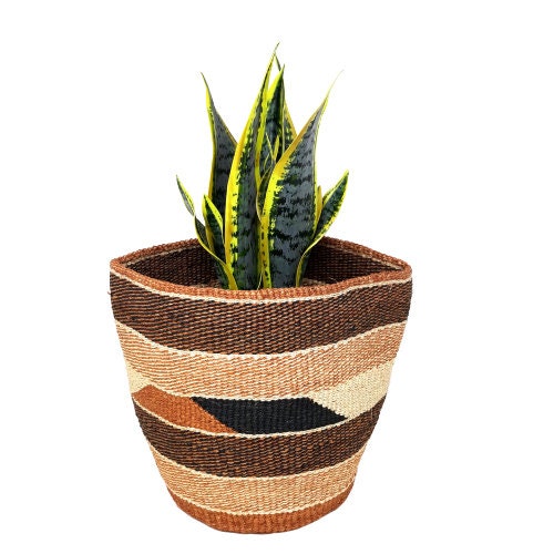 Handwoven Sisal Basket Planter: Rustic African Basket Decor (9x9")