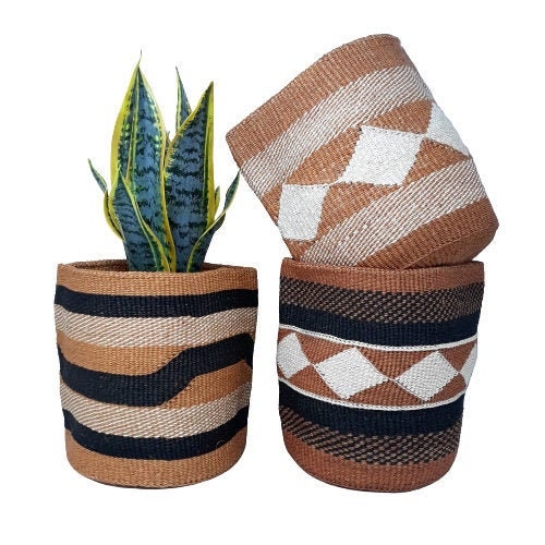 Handwoven Sisal Basket: African Woven Plant Pot, 8" Decorative Planter