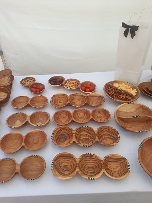 Divided snack bowl, wooden snack bowl, small wooden dish, wood candy tray, Hostess gift, Monkey Pod dish, wooden serving plate, Chef gift