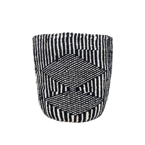 Handwoven Sisal Plant Basket: Geometric Black & White Pot Cover