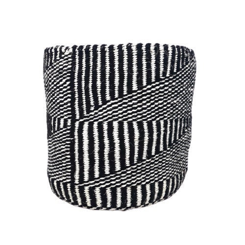 Handwoven Sisal Basket: Black & White African Storage, 9x10 Inches