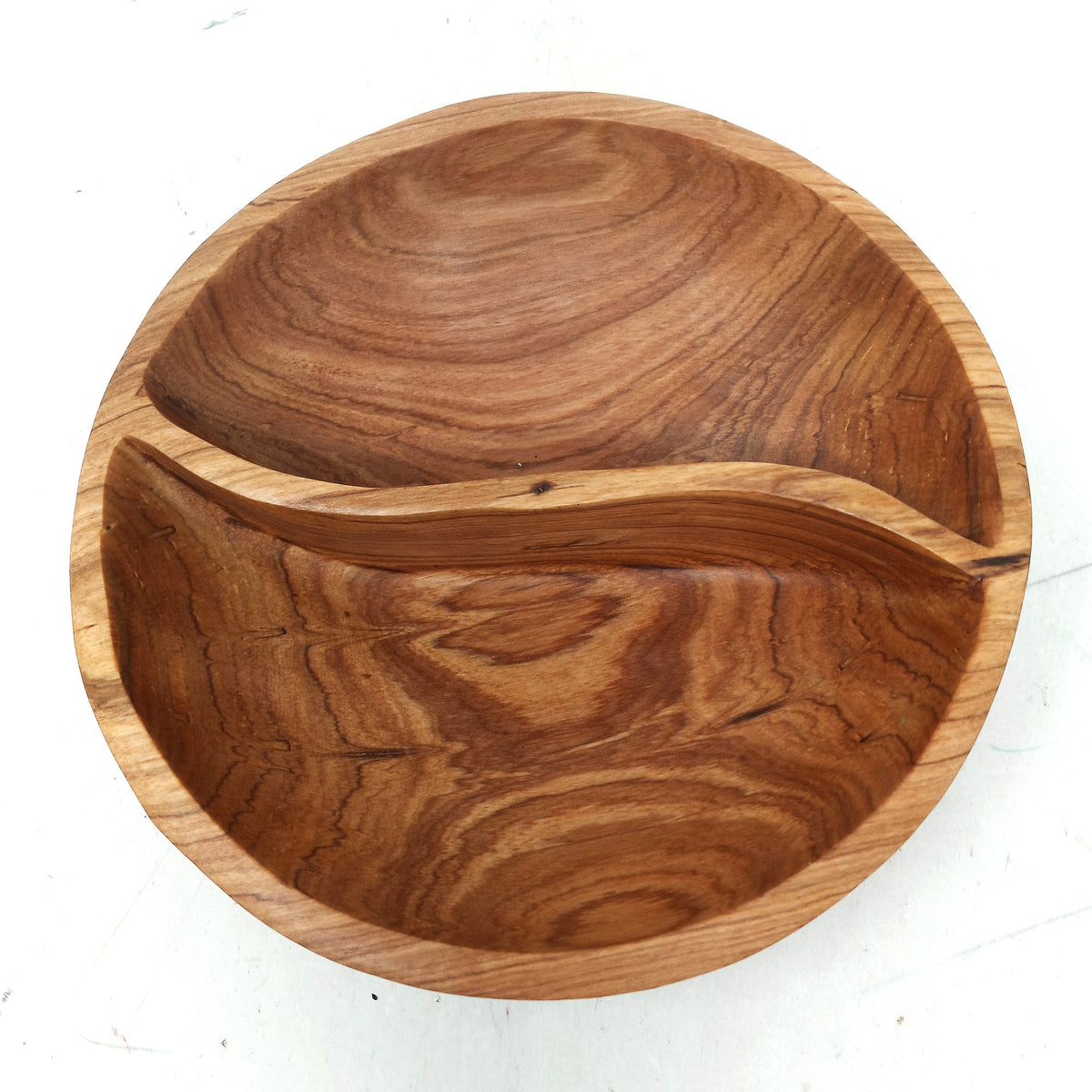 Olivewood Divided Serving Bowl: 7" Wooden Snack Bowl