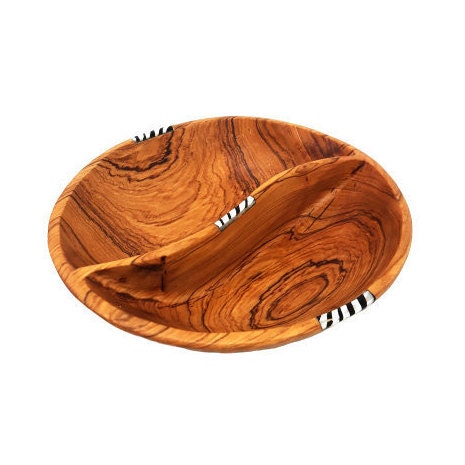 Olivewood Divided Serving Bowl: 7" Wooden Snack Bowl