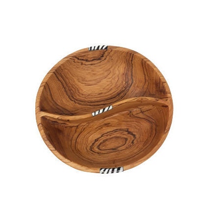 Olivewood Divided Serving Bowl: 7" Wooden Snack Bowl