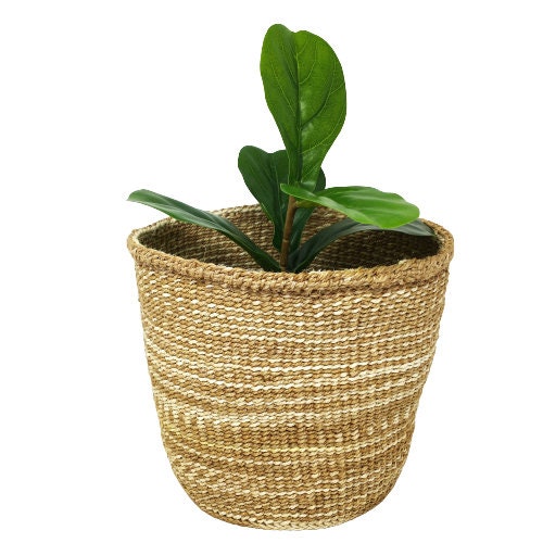 Handwoven Sisal Basket Planter: Large Natural Woven Basket
