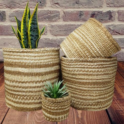 Handwoven Sisal Basket Planter: Large Natural Woven Basket