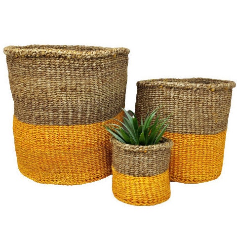 Handwoven Sisal Basket: African Storage, Plant Pot, Colorful Woven Baskets