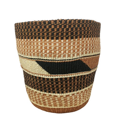 Handwoven Sisal Plant Basket: Colorful Boho Planter, 8"