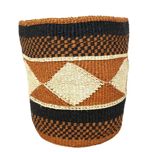 Handwoven Sisal Basket: African Woven Plant Pot, 8" Decorative Planter