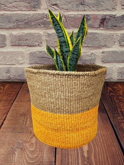 Handwoven Sisal Basket: African Storage, Plant Pot, Colorful Woven Baskets