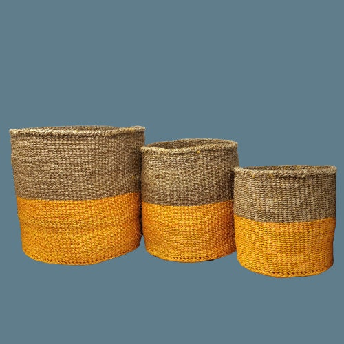 Handwoven Sisal Basket: African Storage, Plant Pot, Colorful Woven Baskets