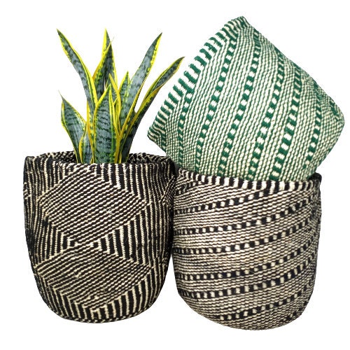Handwoven Sisal Plant Basket: African Woven Planter (9x9 inches)