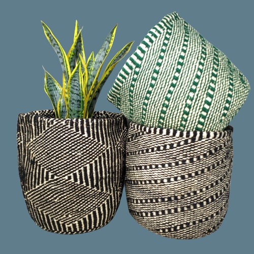 Handwoven Sisal Plant Basket: African Woven Planter (9x9 inches)