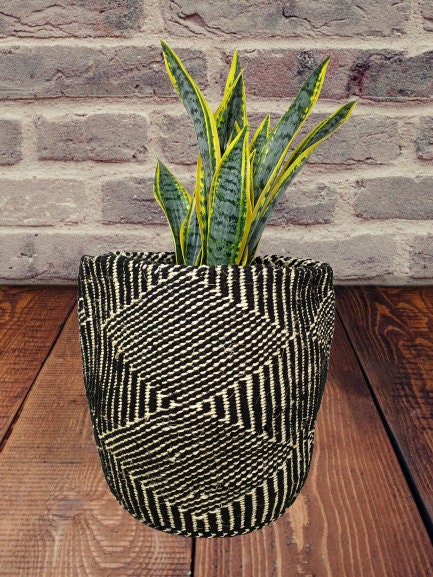 Handwoven Sisal Plant Basket: African Woven Planter (9x9 inches)