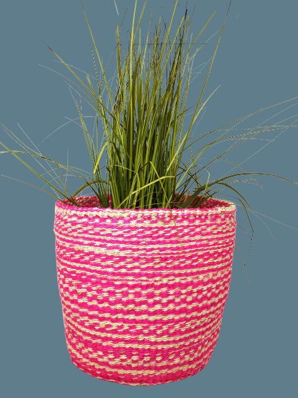 Handwoven Sisal Basket: African Boho Planter, Storage Basket