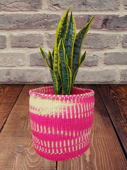 Handwoven Sisal Basket: African Boho Planter, Storage Basket