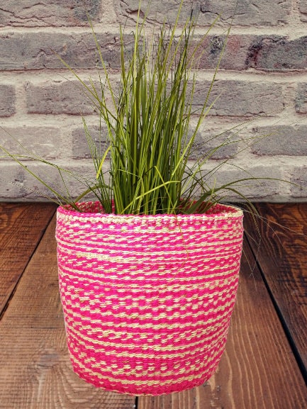Handwoven Sisal Basket: African Boho Planter, Storage Basket