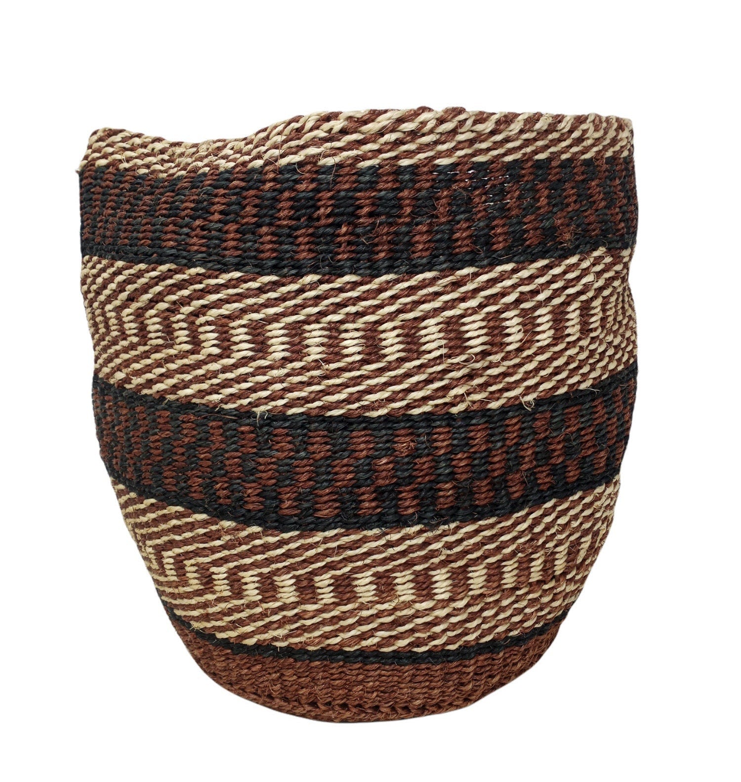 Handwoven Sisal Plant Basket: African Woven Planter, 9"