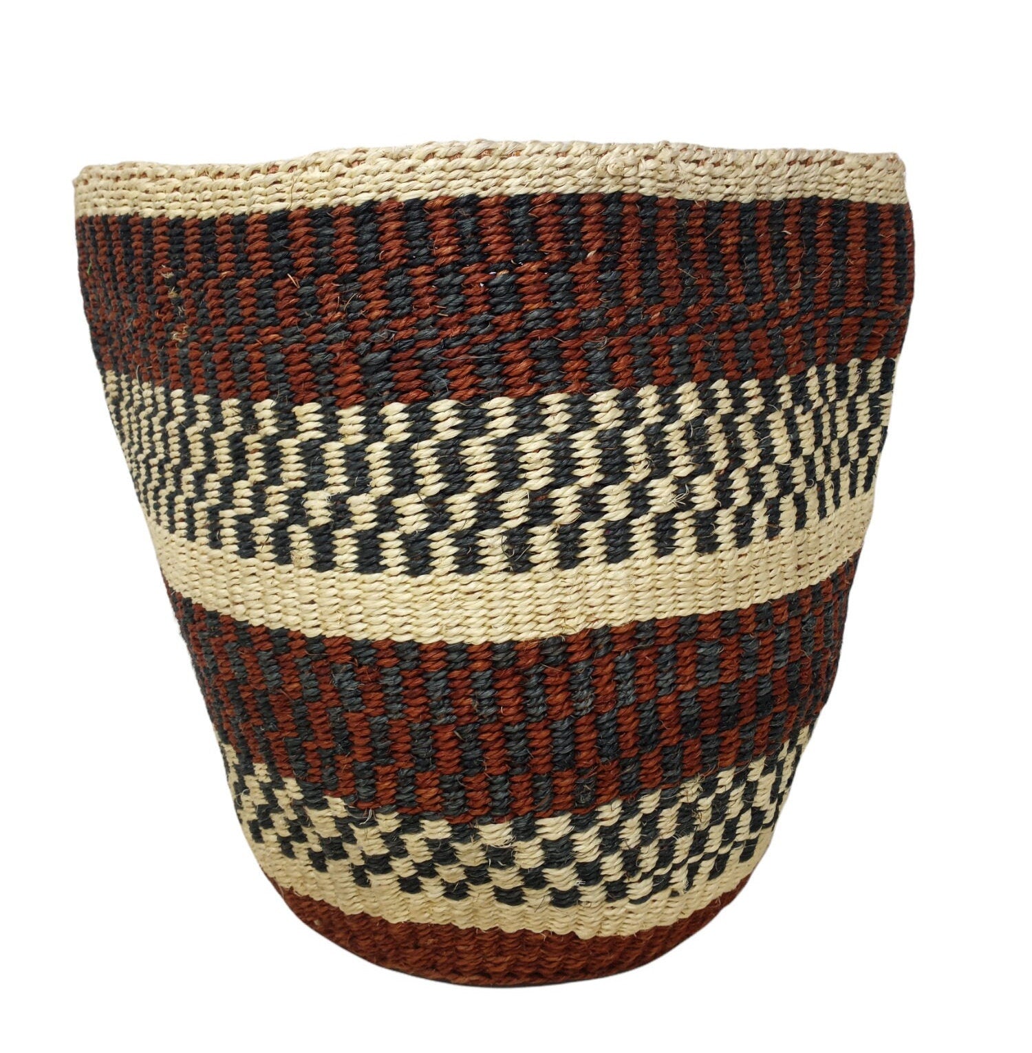 Handwoven Sisal Plant Basket: African Woven Planter, 9"