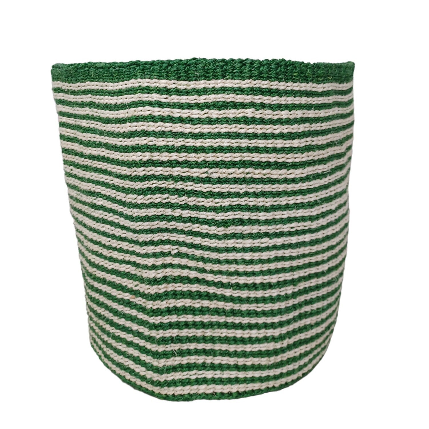 Handwoven Sisal Basket: Colorful Striped Planter, African Woven Storage (10"x10")