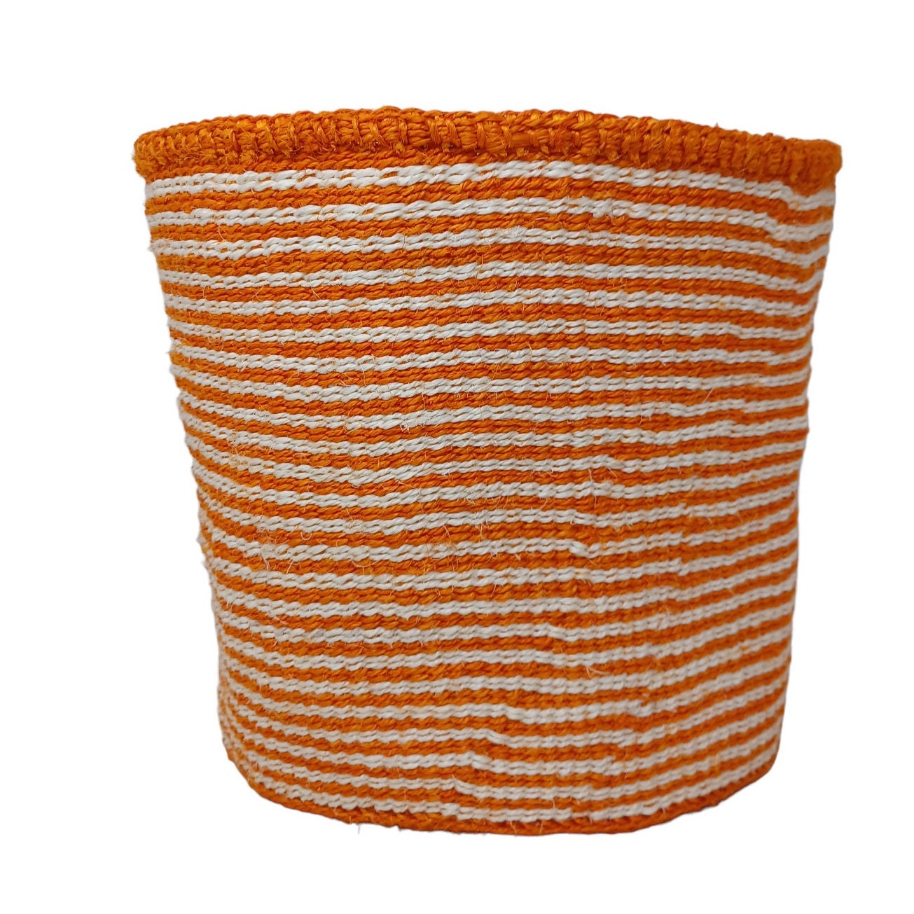 Handwoven Sisal Basket: Colorful Striped Planter, African Woven Storage (10"x10")