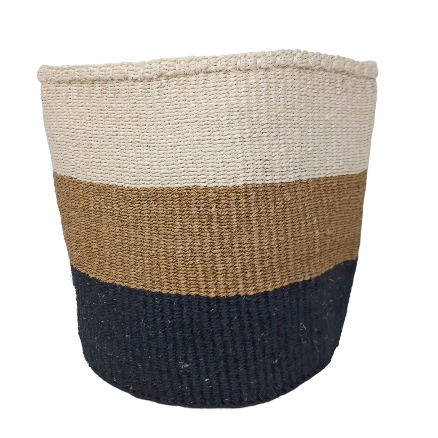 Handwoven Sisal Basket: Colorful Striped Planter, African Woven Storage (10"x10")