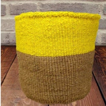 Handwoven Sisal Basket: Colorful Striped Planter, African Woven Storage (10"x10")