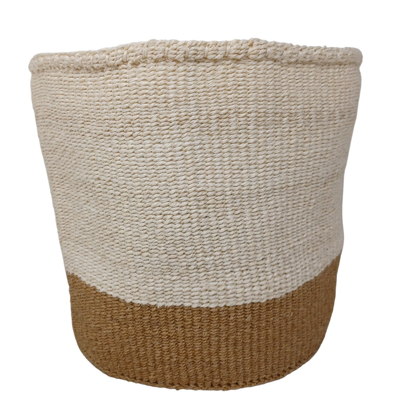 Handwoven Sisal Basket: Colorful Striped Planter, African Woven Storage (10"x10")