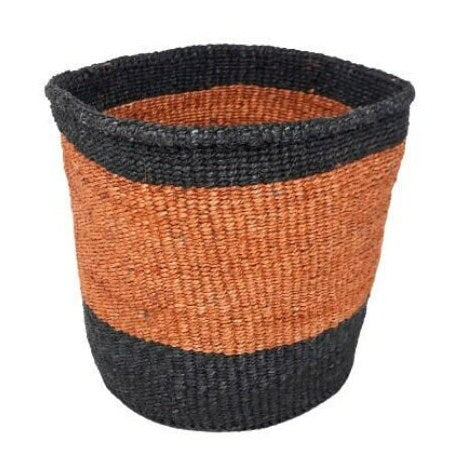 Handwoven Sisal Basket: Colorful Striped Planter, African Woven Storage (10"x10")