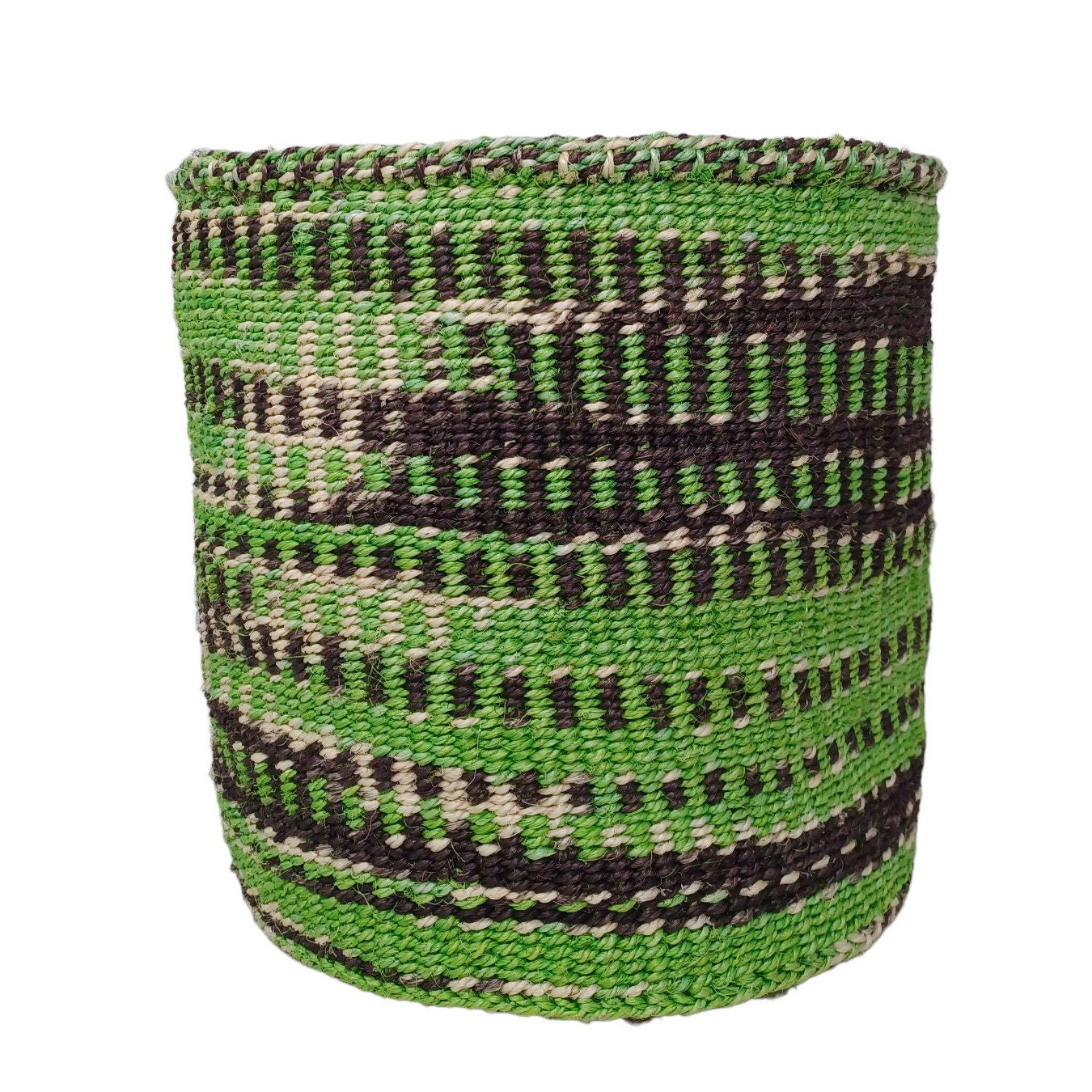 Handwoven Sisal Basket: Colorful Striped Planter, African Woven Storage (10"x10")