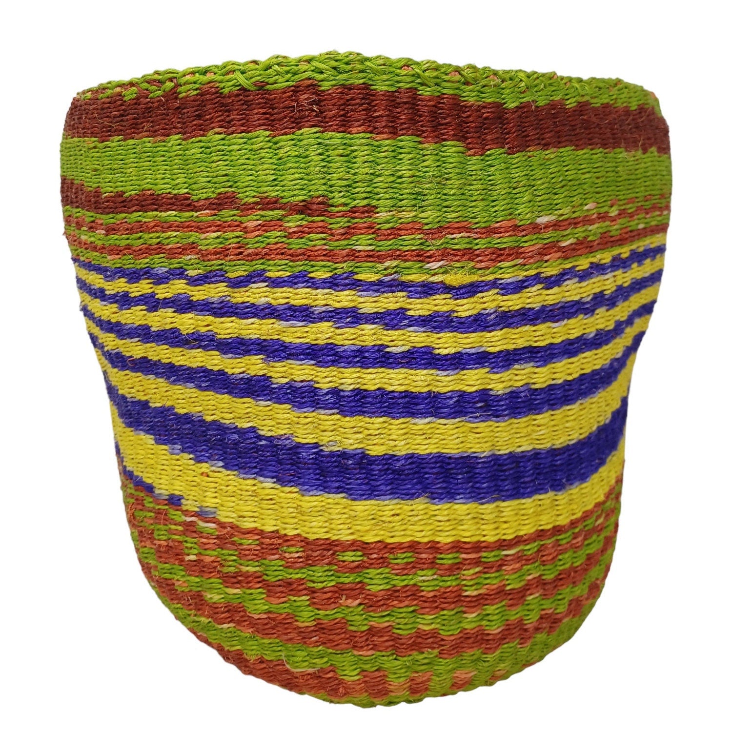 Handwoven Sisal Plant Basket: Colorful African Storage Basket (10"x10")