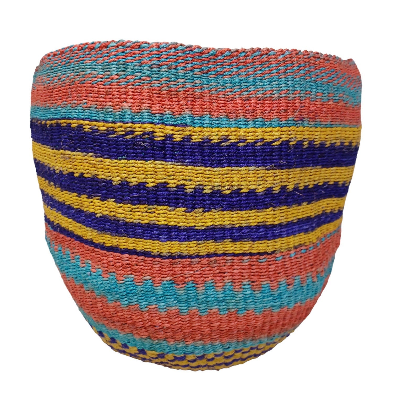 Handwoven Sisal Plant Basket: Colorful African Storage Basket (10"x10")