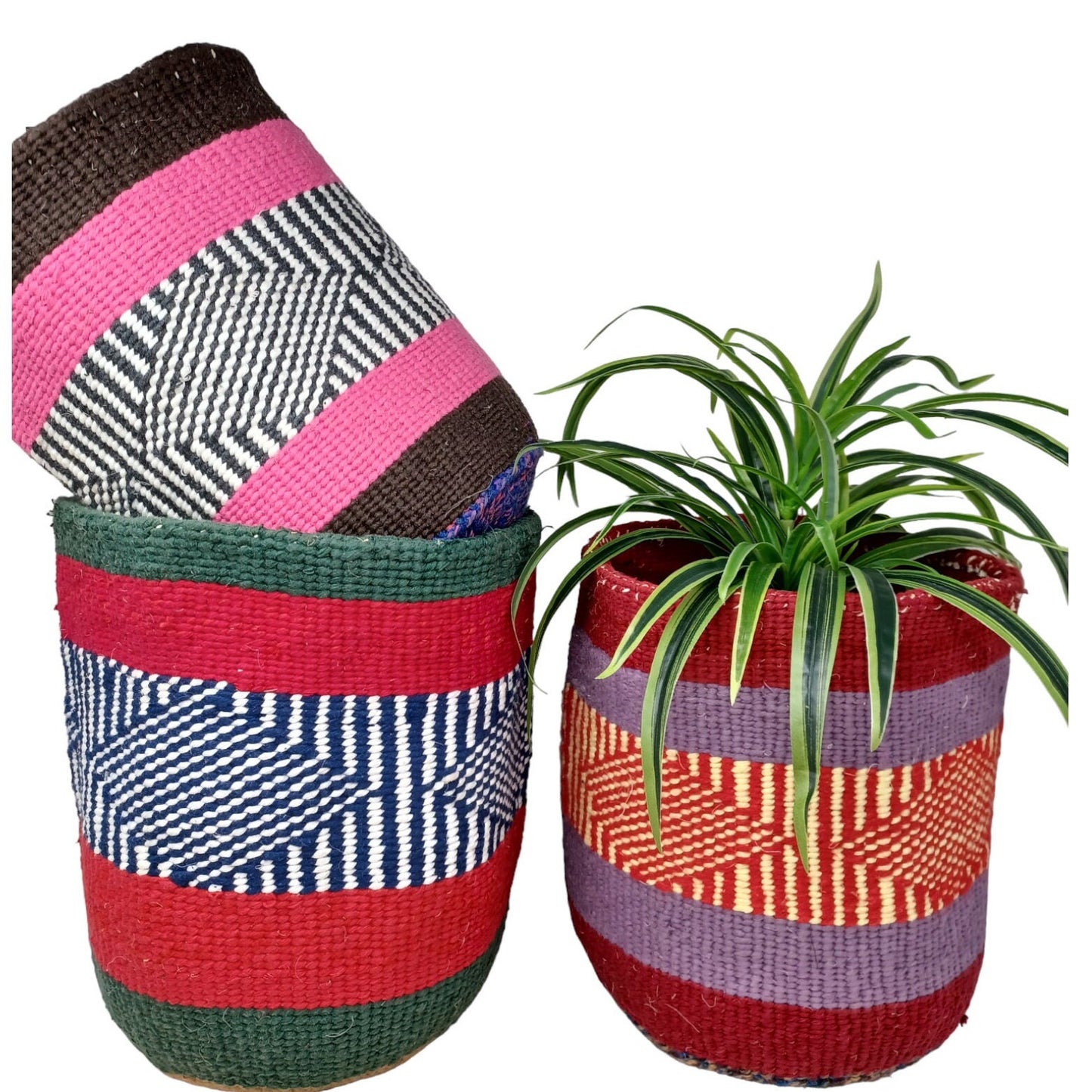 Colorful Woven Plant Basket: 10" Boho African Storage