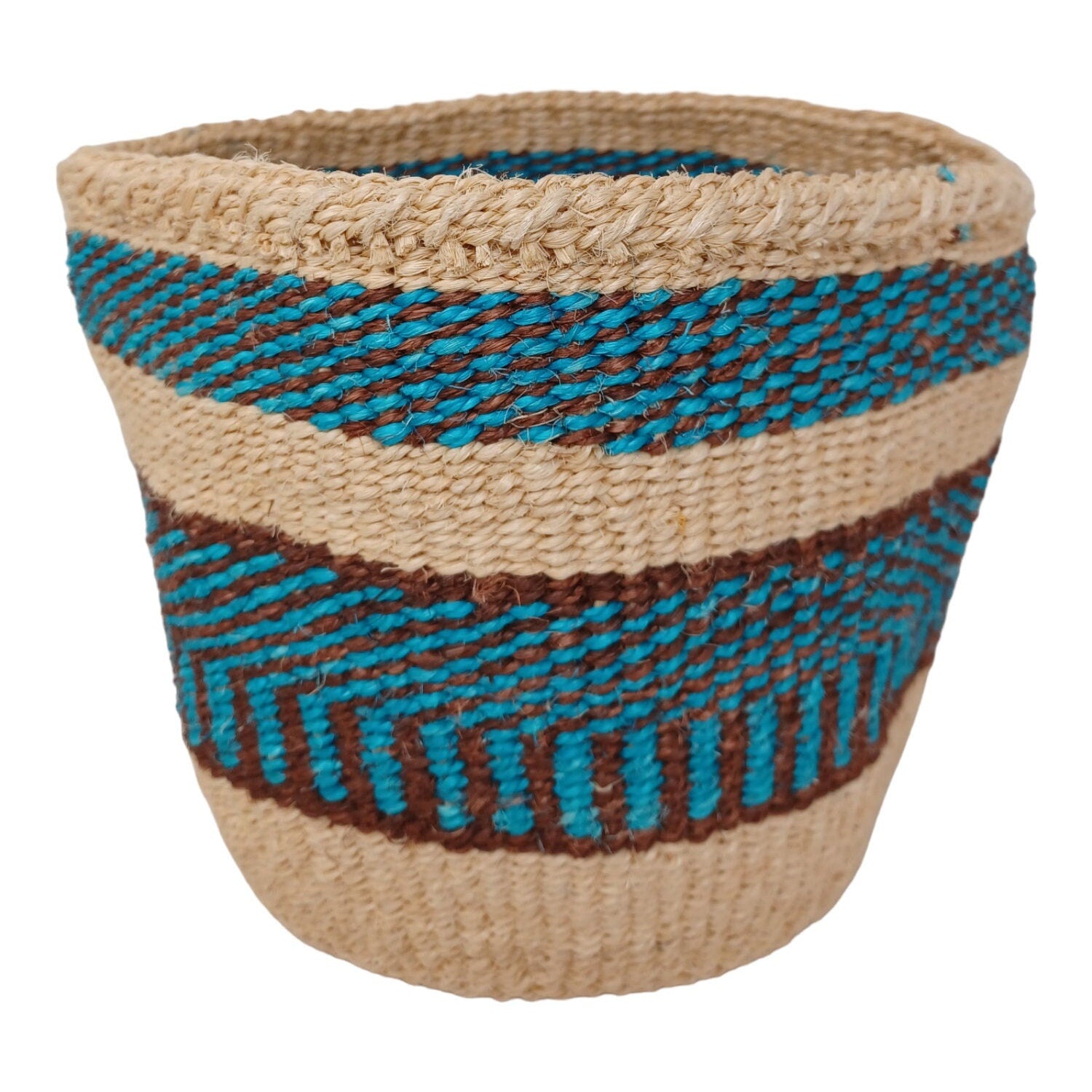 Handwoven Sisal Basket: 7" Boho Plant Pot Cover, Colorful Decor