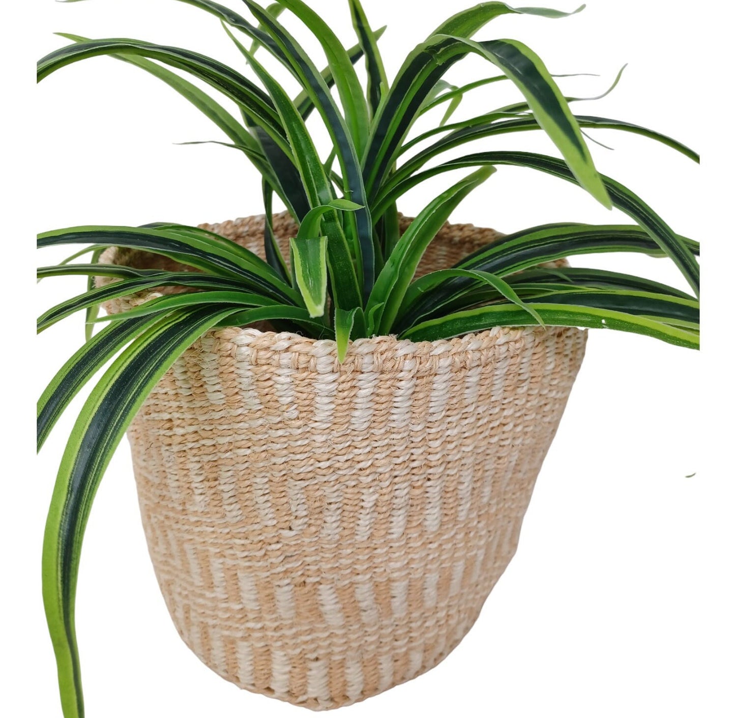 Handwoven Sisal Basket: 7" Boho Plant Pot Cover, Colorful Decor