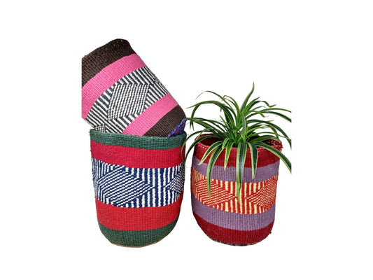 Colorful Woven Plant Basket: 10" Boho African Storage