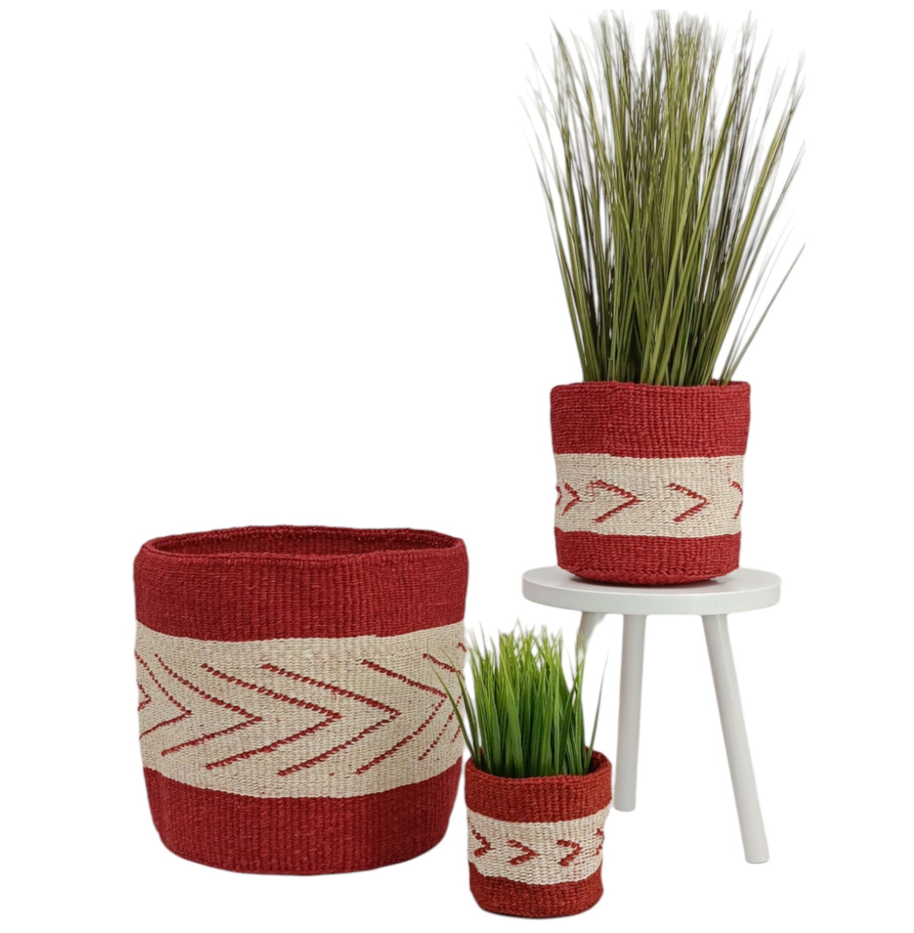 Handwoven Sisal Basket Planter: Colorful African Storage, Boho Decor