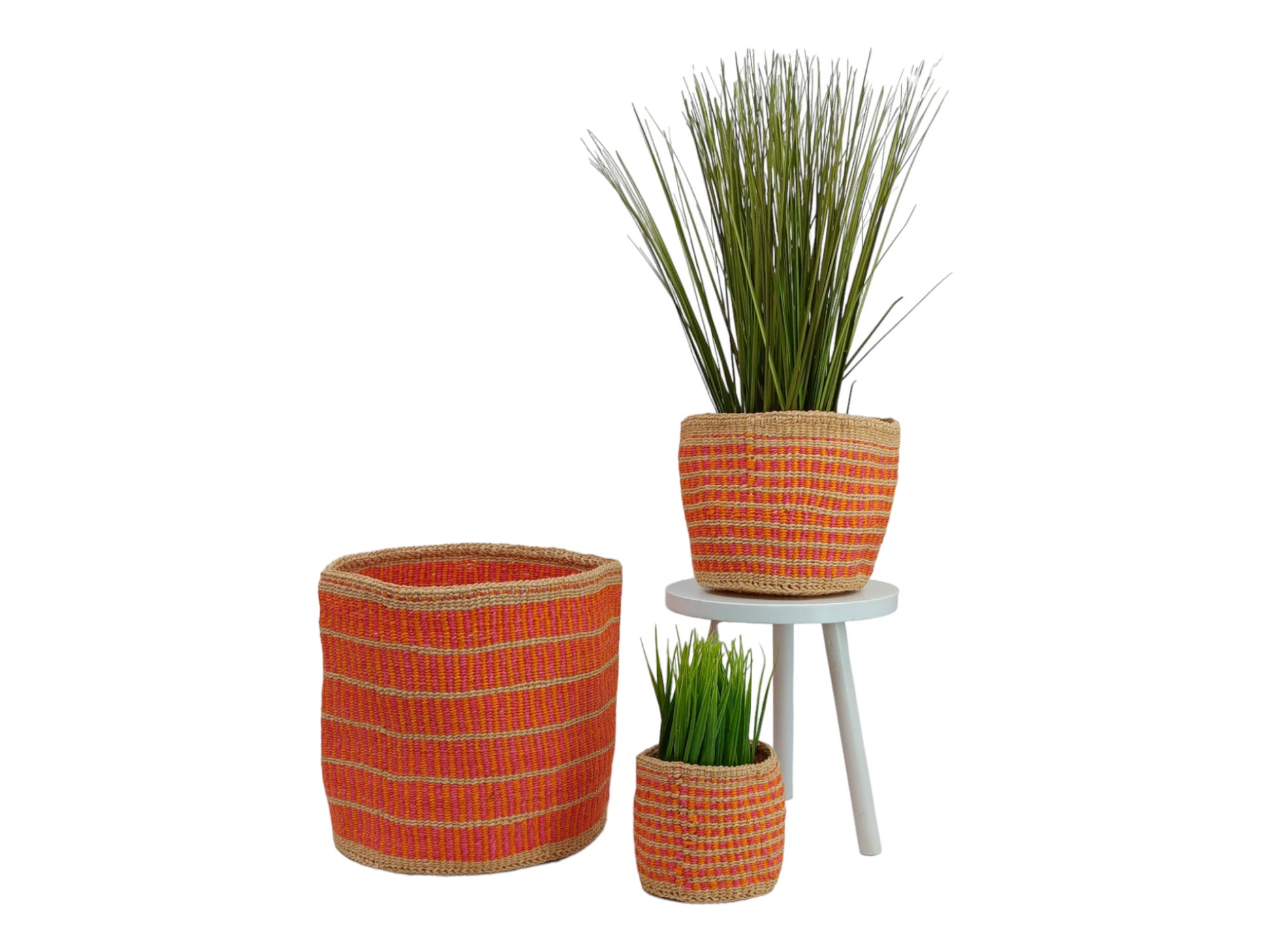 Woven Basket Planter: Colorful Boho Decor, Handwoven Sisal