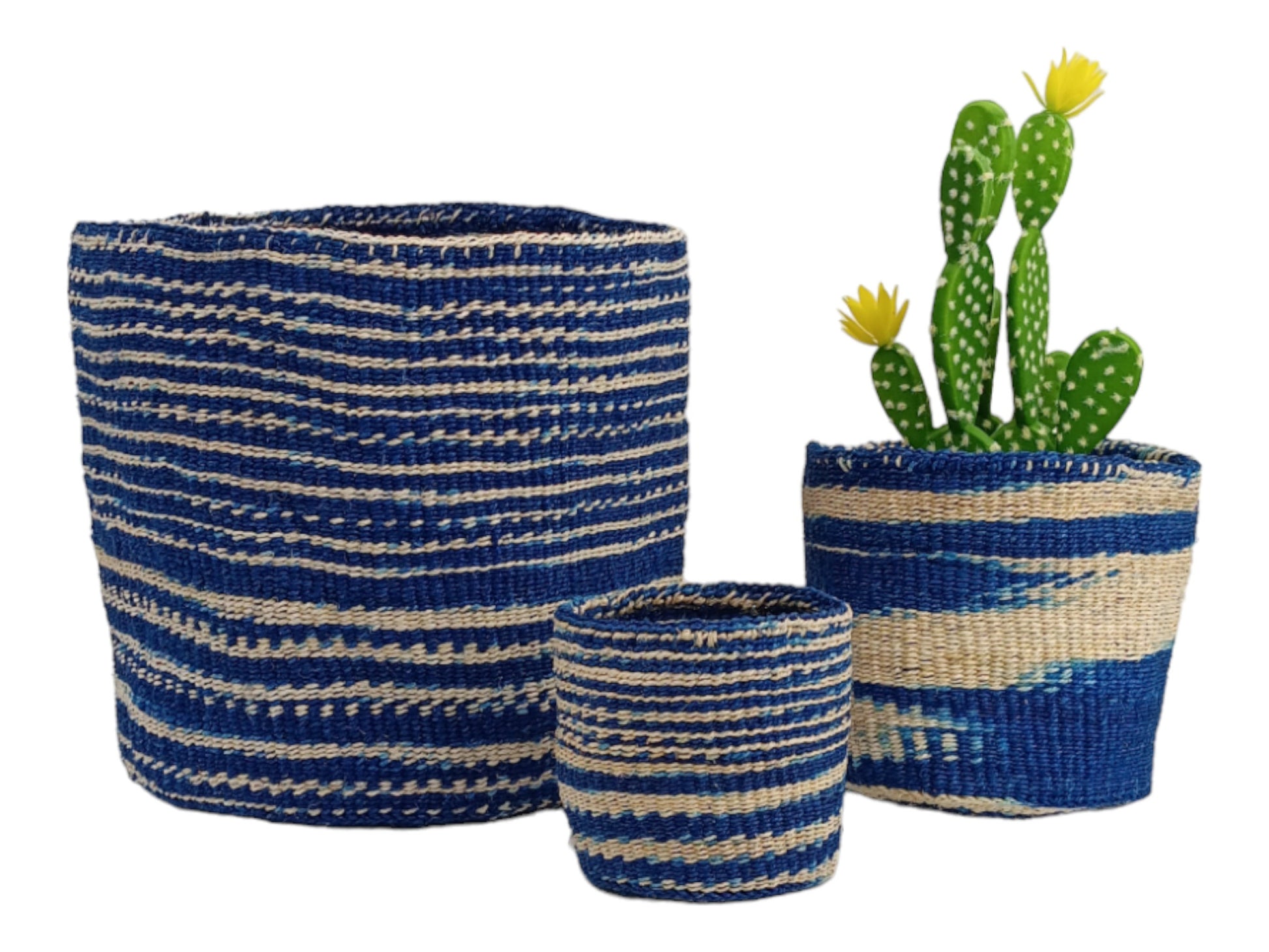 Blue Woven Basket Planter: African Sisal Basket Decor