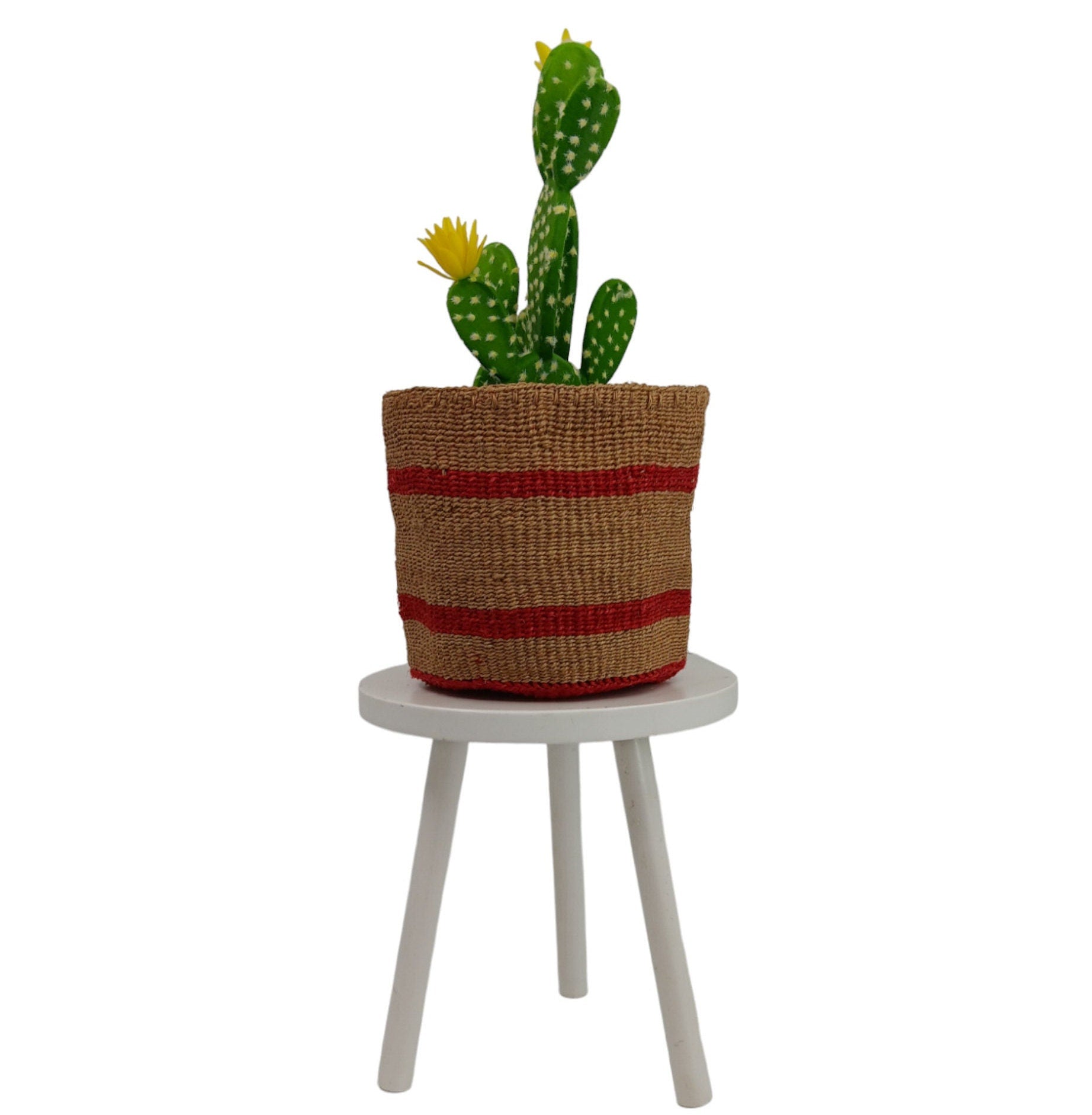 Woven Sisal Basket Planter: Colorful African Storage Basket