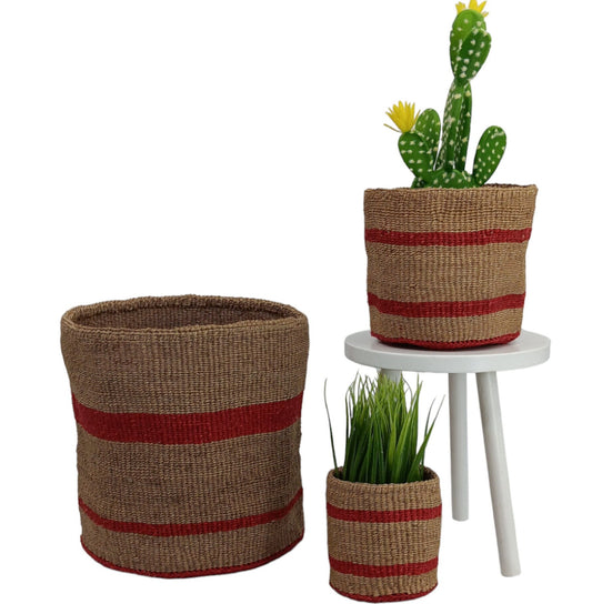 Woven Sisal Basket Planter: Colorful African Storage Basket