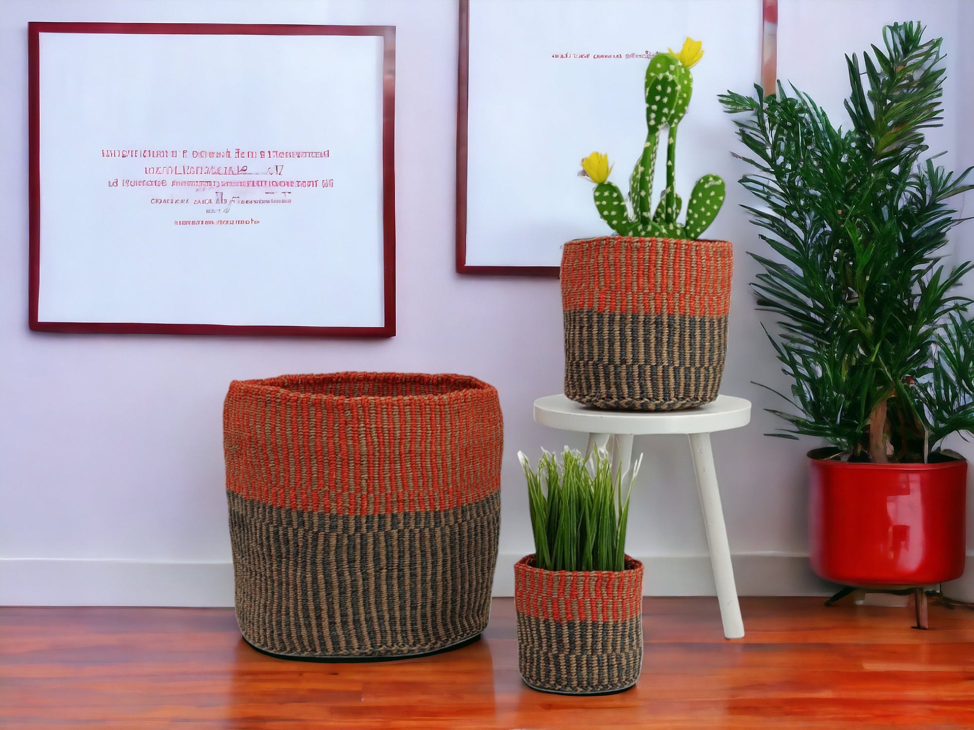 Handwoven Sisal Basket: African Storage, Plant Pot, Minimalist Decor