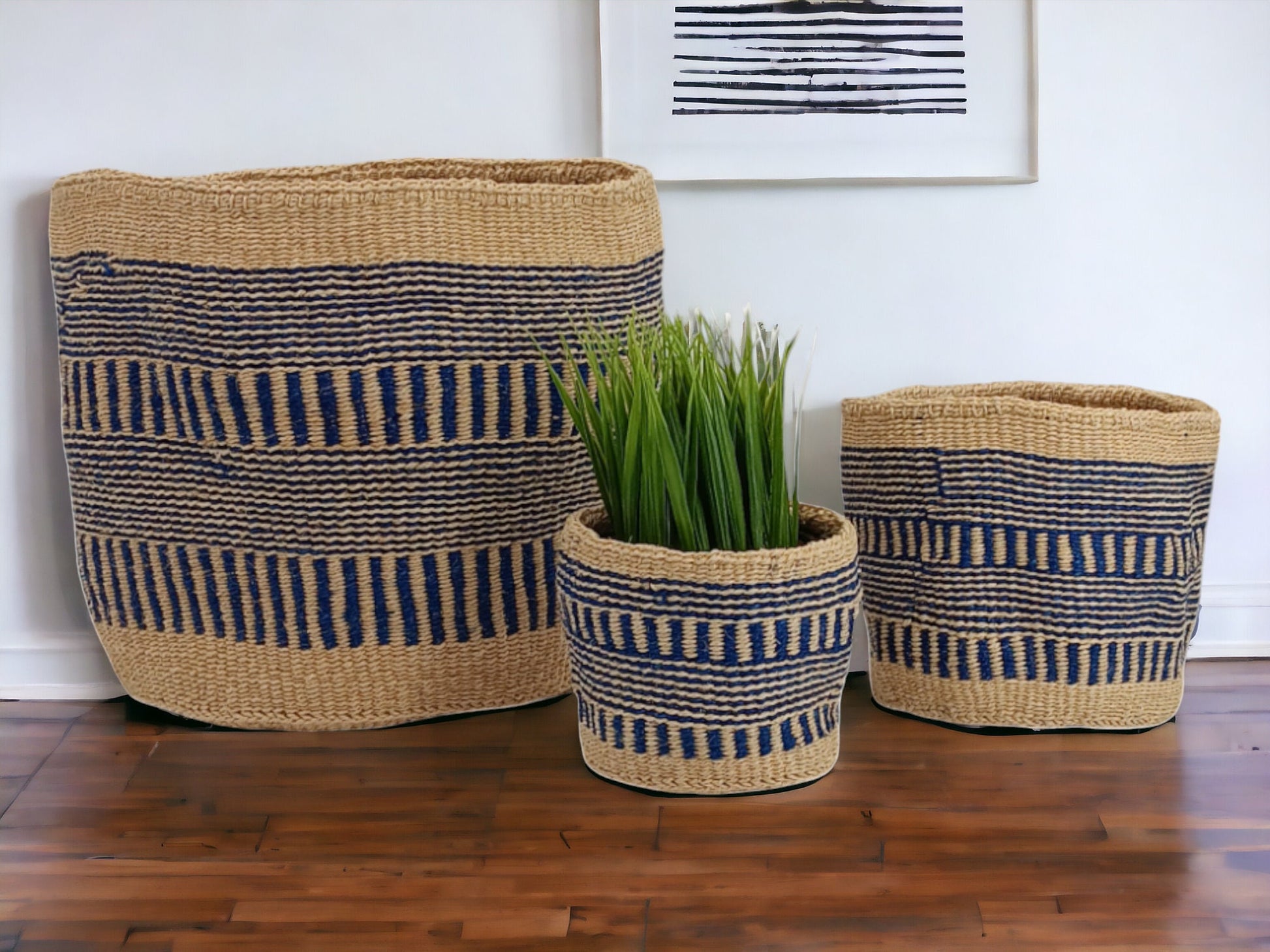 Handwoven Sisal Basket: Colorful Woven Planter, Storage Basket