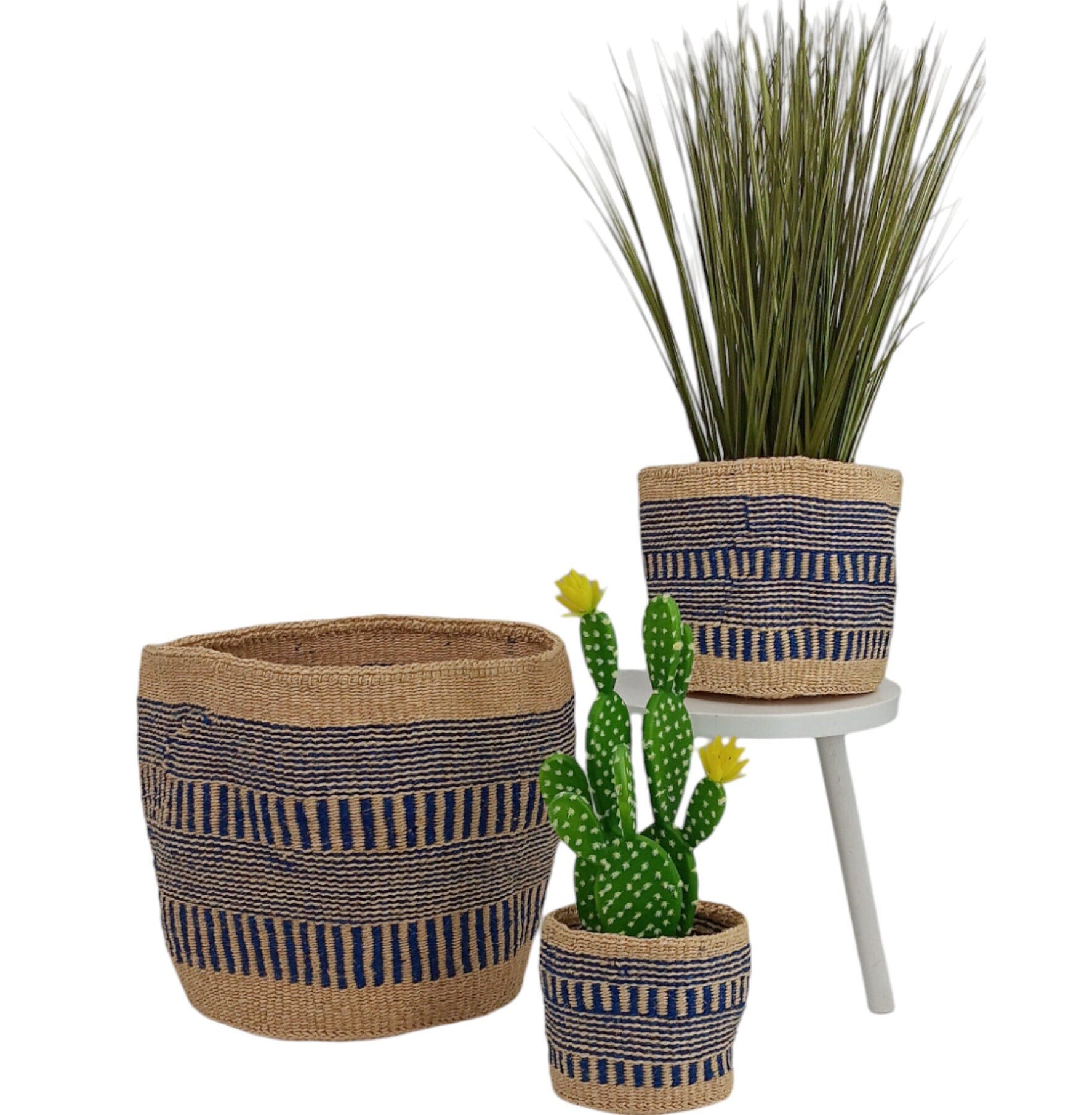 Handwoven Sisal Basket: Colorful Woven Planter, Storage Basket